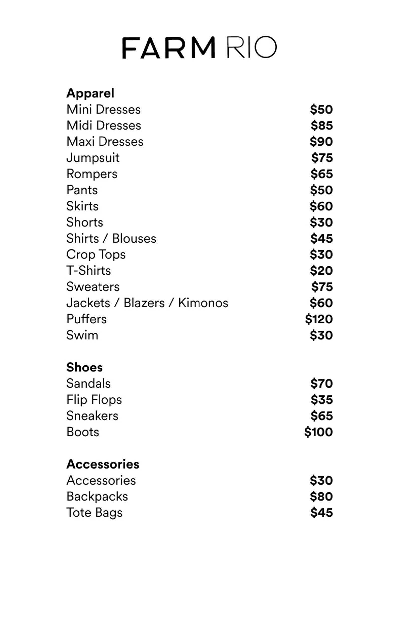 Price list