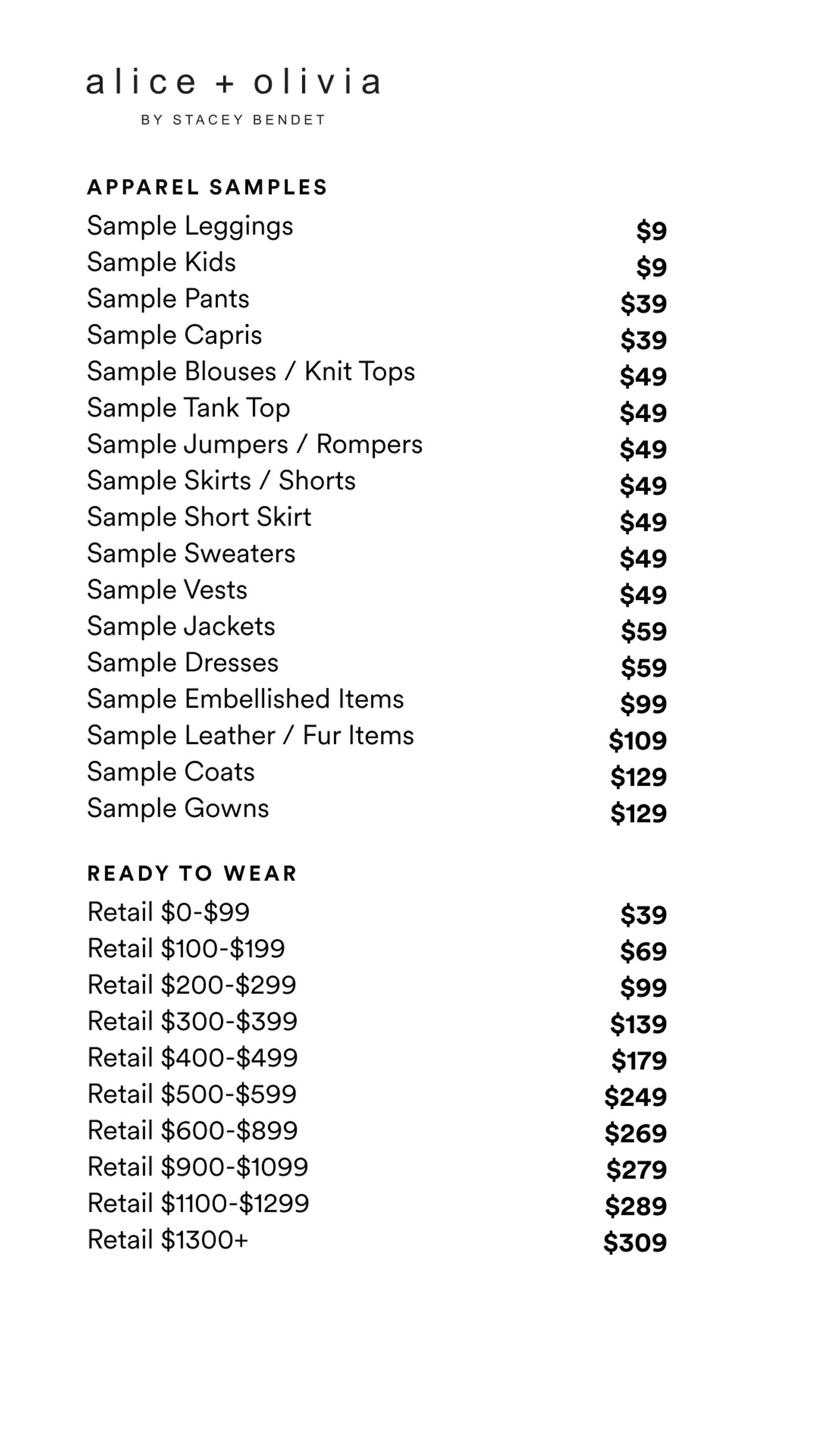 Price list