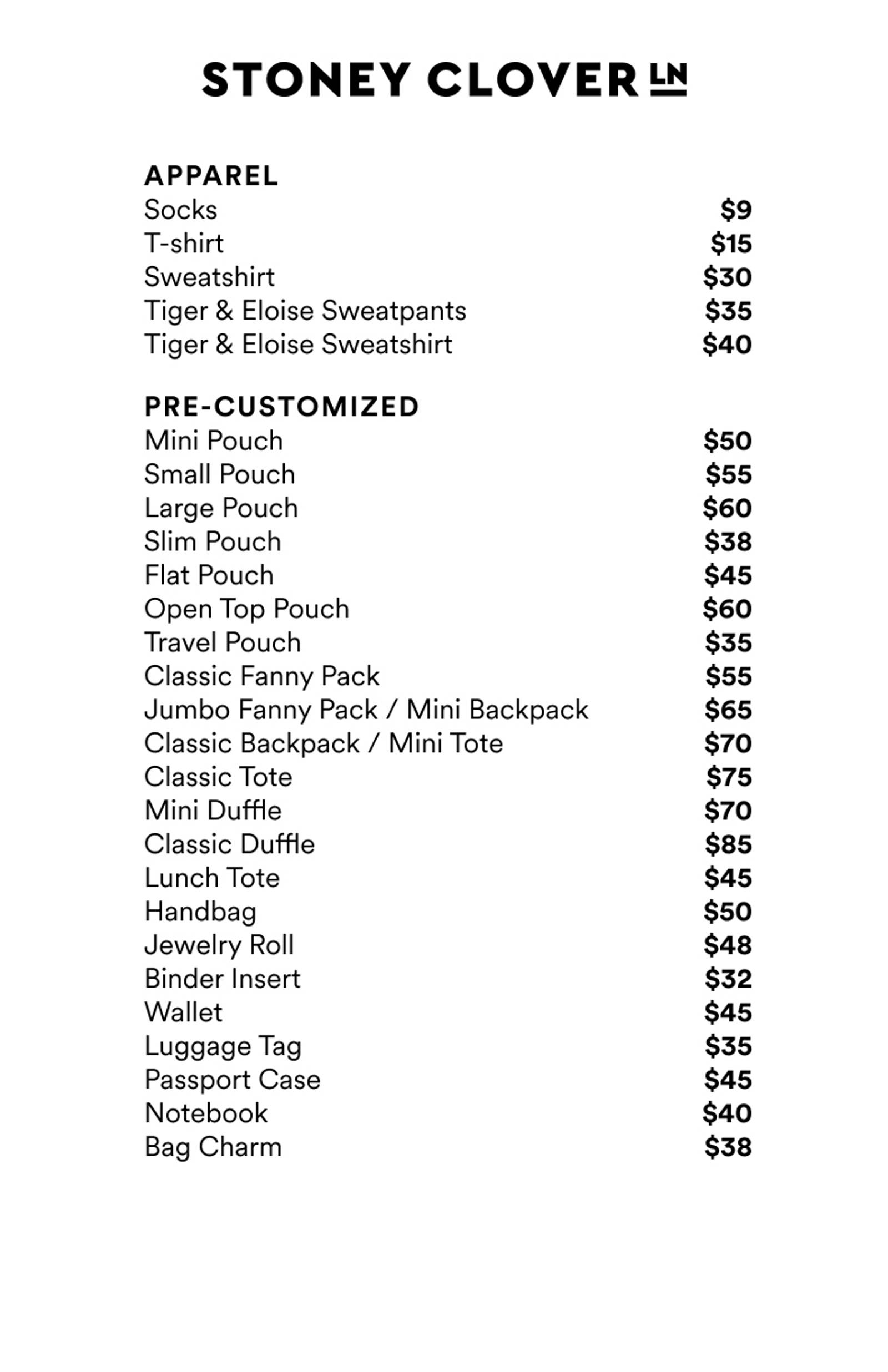 Price list