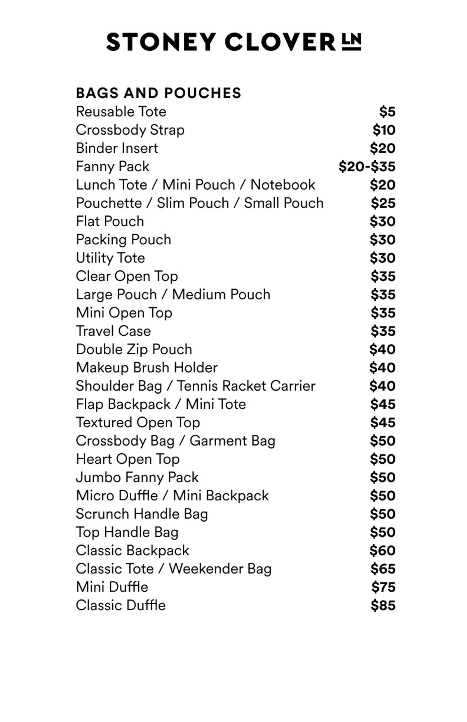 Price list