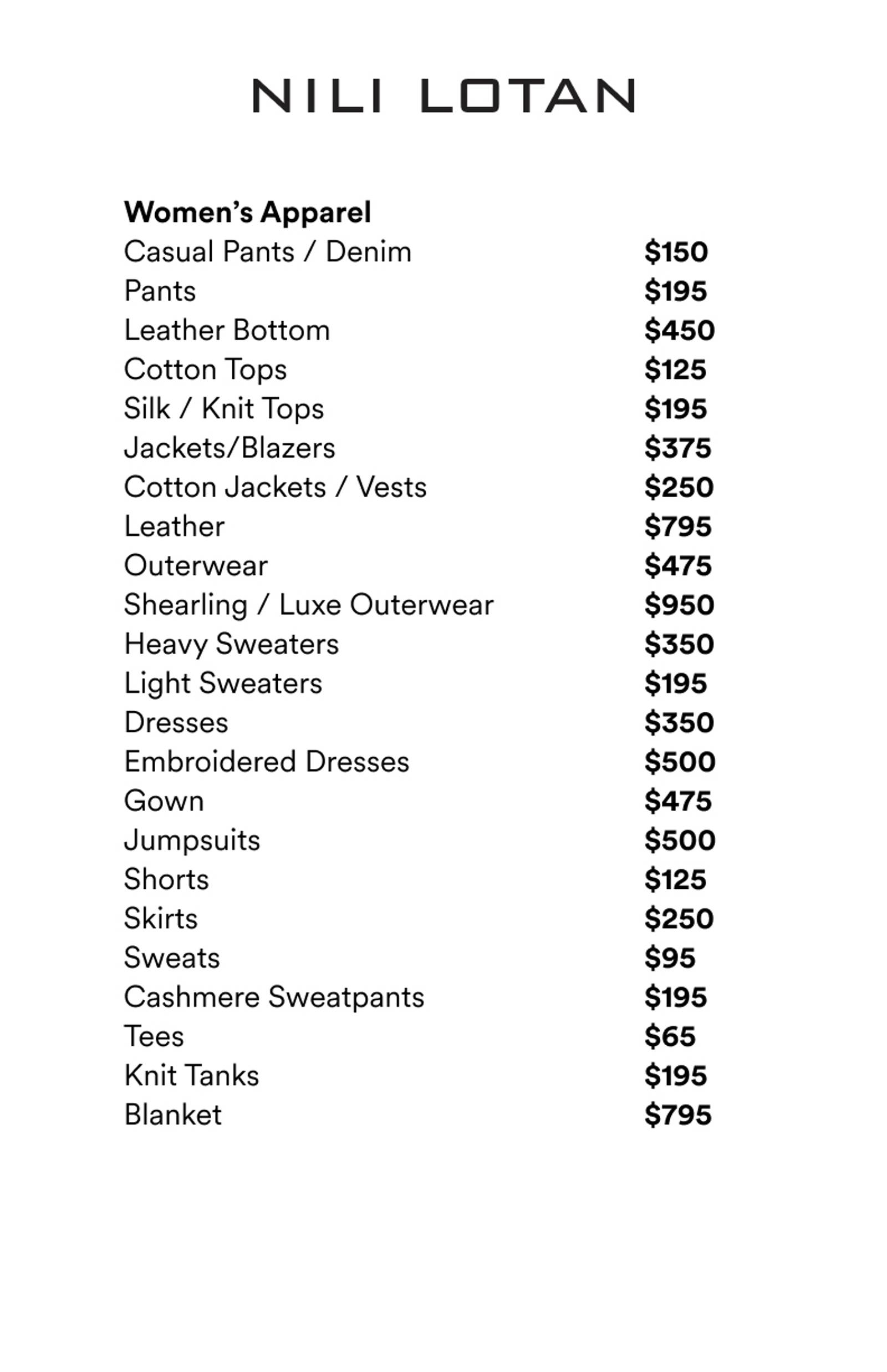 Price list