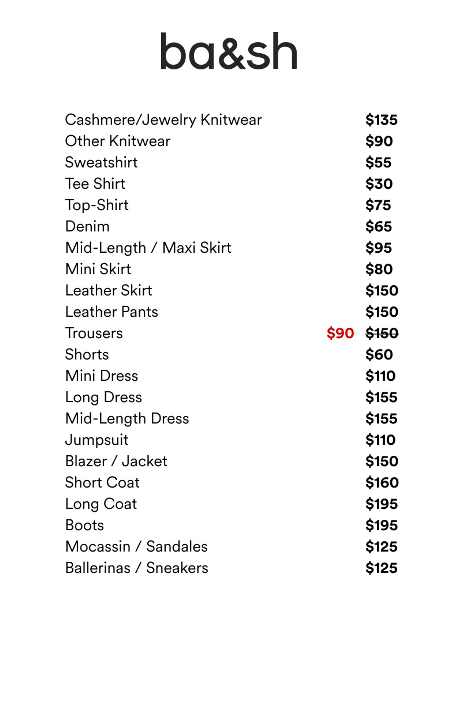 Price list