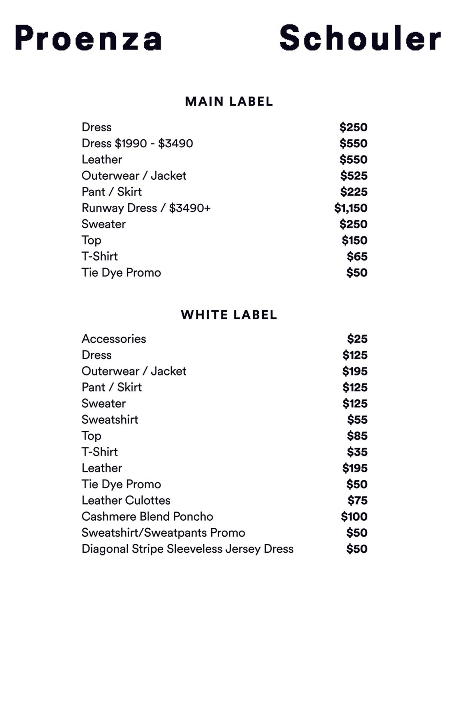 Price list