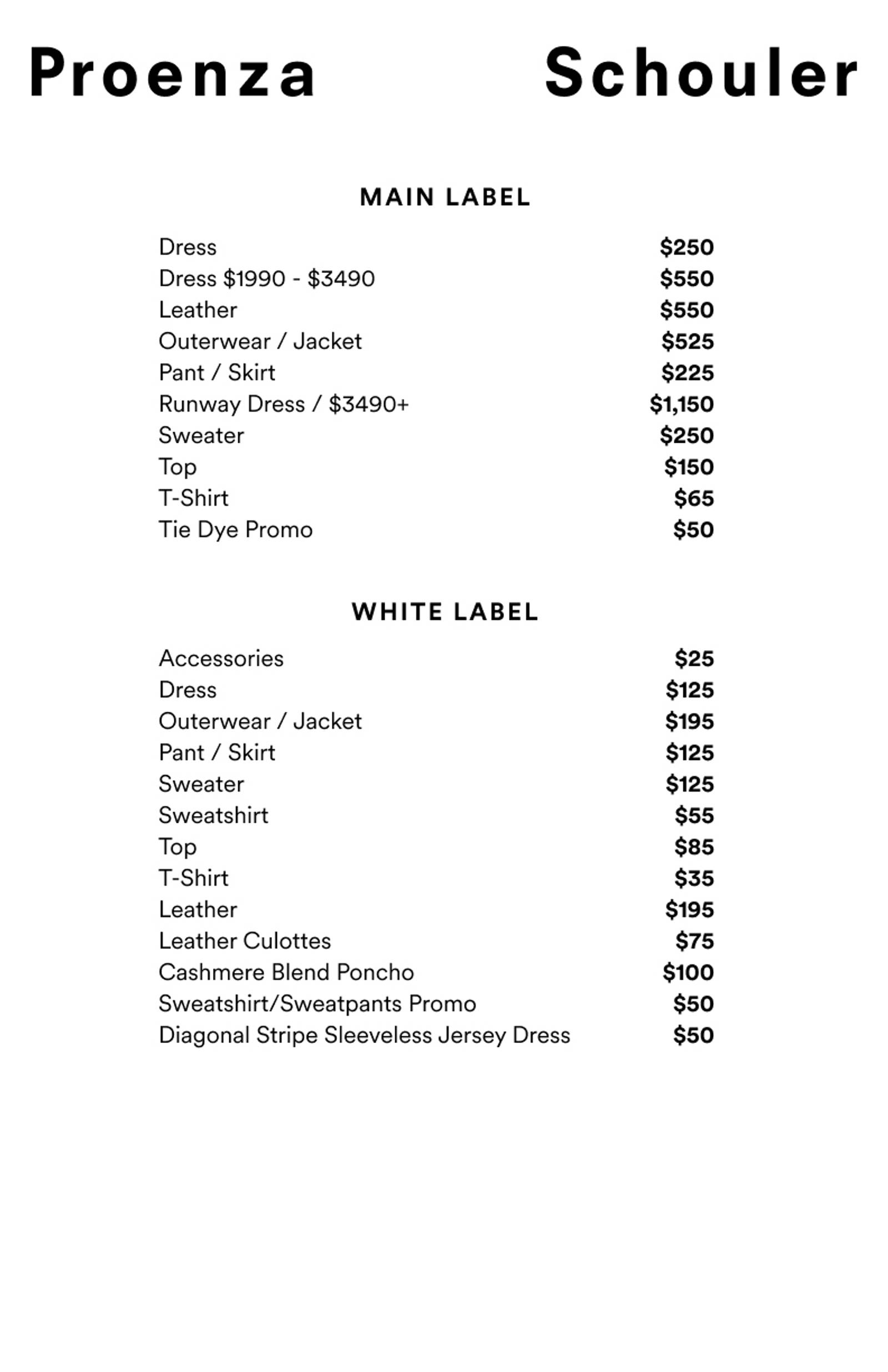 Price list