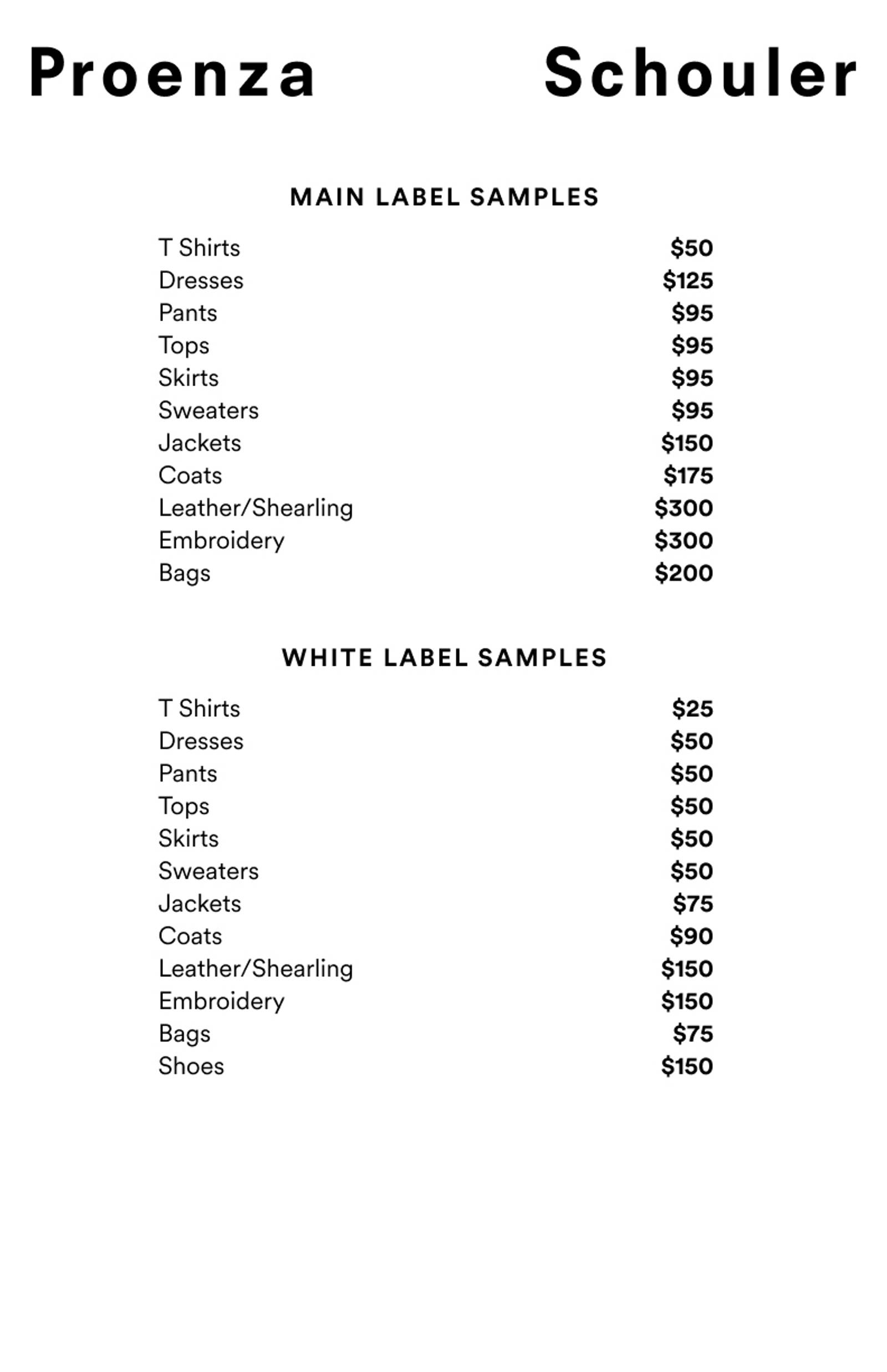 Price list