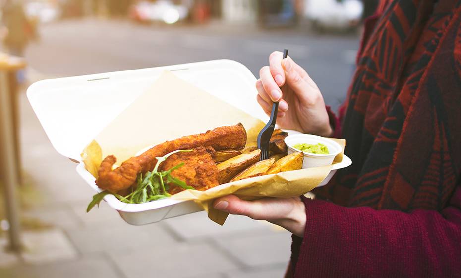 12" x 6" x 2.5" Fish & Chips Clam - Sugarcane -  PFAS Free - White