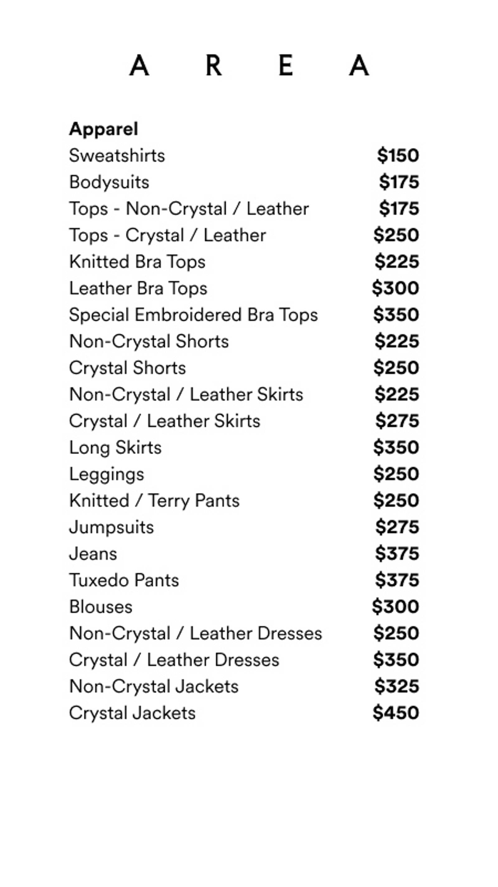 Price list