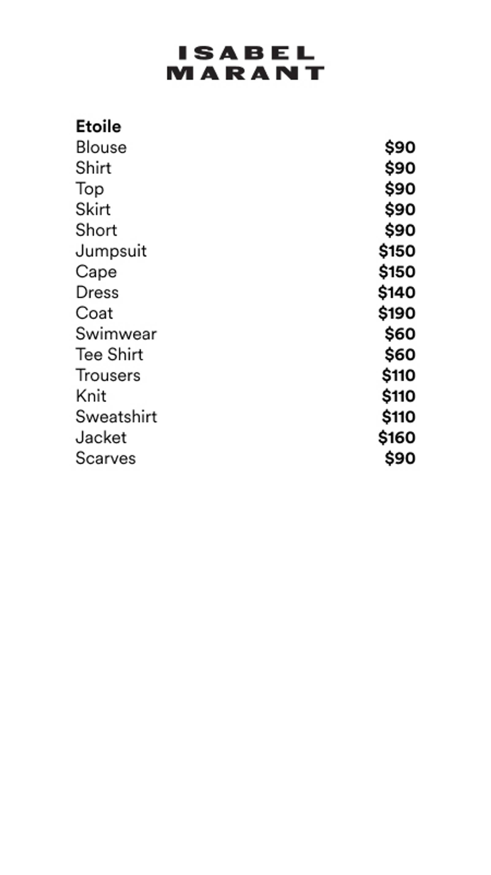 Price list