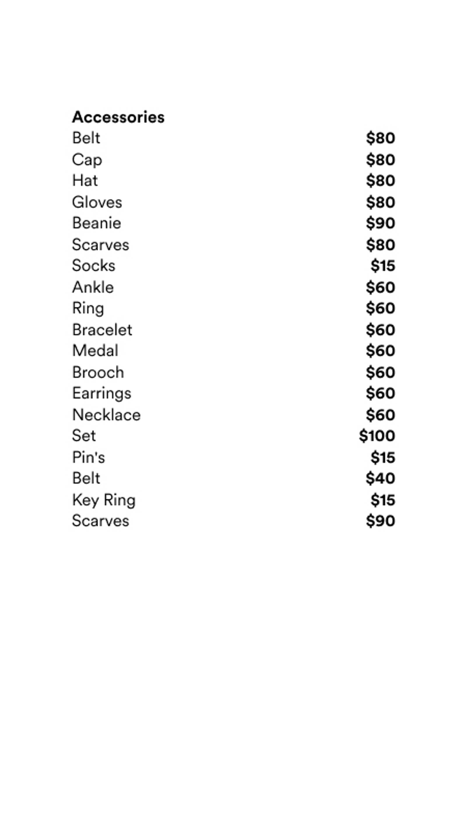 Price list